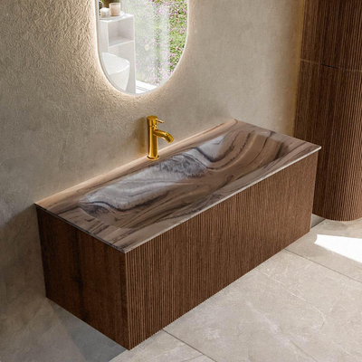 MONDIAZ KURVE-DLUX 110cm badmeubel kleur Walnut met 1 lade en 0 deuren. Wastafel BIG MEDIUM Midden 1 kraangat Sombra.
