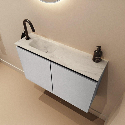 MONDIAZ TURE-DLUX Meuble de toilettes 80 cm Plata. EDEN lavabo Opalo position gauche. Avec 1 trou de robinet.