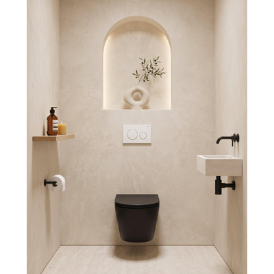 QeramiQ Dely Toiletset - Geberit UP720 inbouwreservoir - 35mm zitting - softclose - bedieningsplaat wit - mat zwart