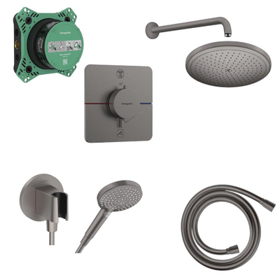 Hansgrohe ShowerSelect Robinet de douche thermostatique - encastrable - pommeau - Ecosmart - bras de douche - douchette avec support - flexible - Ecosmart - black chrome