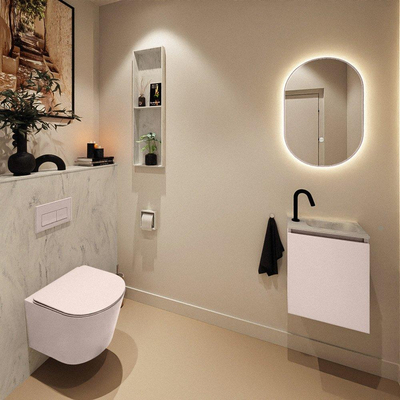 MONDIAZ TURE-DLUX Meuble toilette - 40cm - Rosee - EDEN - vasque Opalo - position droite - 1 trou de robinet