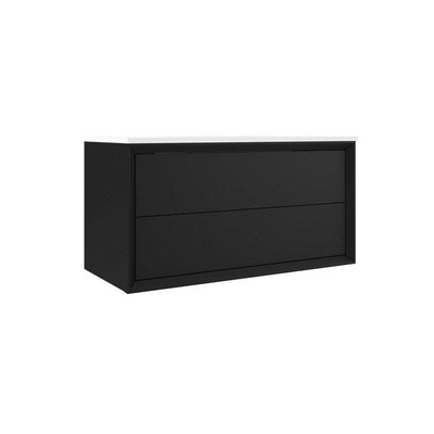 Saniclass Prime Core Ensemble meuble de salle de bains - 100x50x45cm - 1 vasque rectangulaire en céramique blanche - 1 trou de robinet - 2 tiroirs - miroir rectangulaire - noir mat
