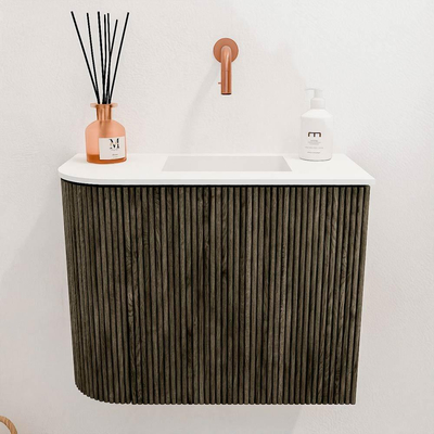 Mondiaz JOYA 51.6cm toiletmeubel - ronding links kleur Shadow - Wastafel FAYE positie Rechts Zonder kraangat kleur Talc.