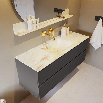 MONDIAZ VICA-DLUX Ensemble meuble de salle de bains - 130cm - meuble bas dark grey - 2 tiroirs - lavabo encastré cloud au milieu - sans trous de robinet - version haute 60cm - frape