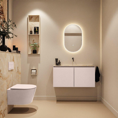 MONDIAZ TURE-DLUX Meuble toilette - 100cm - Rosee - EDEN - vasque Frappe - position centrale - sans trou de robinet