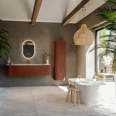 Mondiaz KURVE-DLUX Ensemble de meuble de salle de bains - 170x46x40cm - 1 tiroir - 2 portes - vasque solid surface - centrale - 1 trou de robinet - Ruby