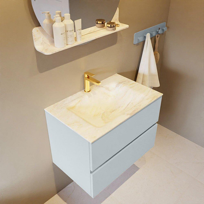 Mondiaz VICA-DLUX ensemble de meuble de salle de bain - 70cm - meuble sous-vasque argile - 2 tiroirs - lavabo encastré nuage milieu - 1 trou de robinet - version haute 60cm - ostra