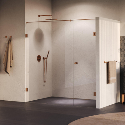 BRAUER Void Carving Nisdeur - 2-delig - 200x200cm - 70cm draaideur aan muur - glascoating - omkeerbaar - helder glas - geborsteld koper PVD
