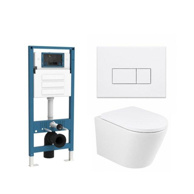 QeramiQ Dely Ensemble de WC - réservoir encastré Qeramiq Flush - abattant 35mm - plaque de commande blanche mate en métal - boutons rectangulaires - blanc mat