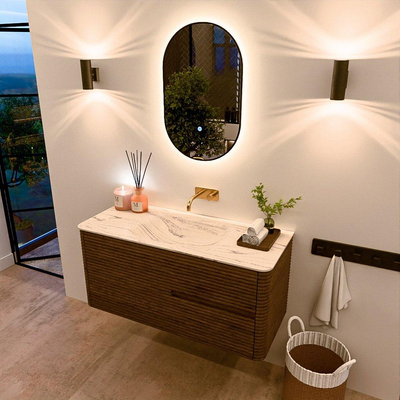 Mondiaz CIRO-DLUX Ensemble meuble de salle de bains - 110x45x50cm - Plan vasque solid surface Nata - 1 vasque au milieu - sans trous de robinet - 2 tiroirs - Dusk