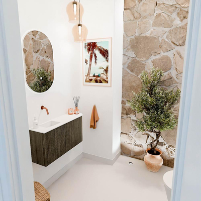 Mondiaz JOYA 81.6cm meuble de salle de bains - arrondi droit couleur Shadow - Vasque FAYE position Gauche Sans trou de robinet couleur Talc.