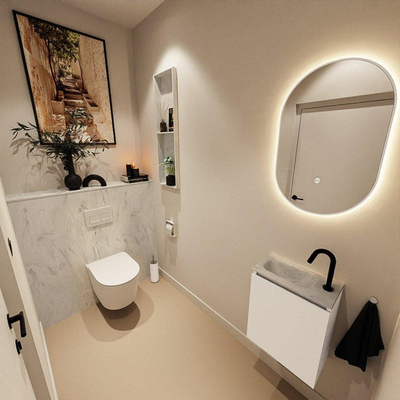 MONDIAZ TURE-DLUX Meuble WC 40 cm Talc. Lavabo EDEN Opalo position gauche. Avec 1 trou de robinet.