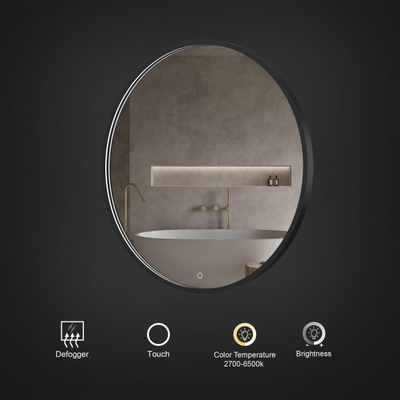 Arcqua Framed Miroir - 80cm - rond - LED avant - noir mat