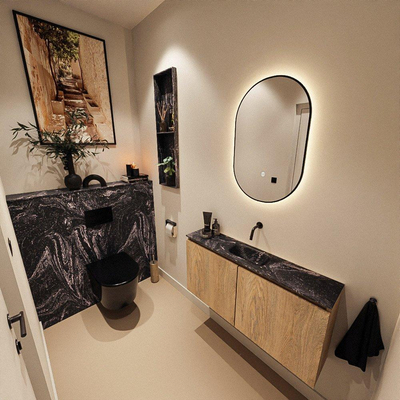MONDIAZ TURE-DLUX 100cm toiletmeubel Washed Oak. EDEN wastafel Lava positie midden. Zonder kraangat.