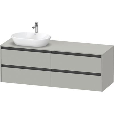 Duravit Ketho.2 Wastafelonderbouwkast - inclusief consoleplaat - met 4 laden - voor waskom links - 160x55x56.8cm - met handgrepen antraciet - betongrijs mat