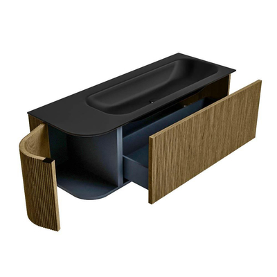 Mondiaz KURVE Badkamermeubelset - 125x46x40cm - 1 lade - 1 deur - wastafel solid surface - rechts - 1 kraangat - Dusk