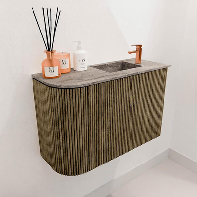 Mondiaz JOYA-DLUX Meuble de toilette 61.6cm - arrondi gauche couleur Dusk - Vasque FAYE position Droite 1 trou de robinet couleur Oza.