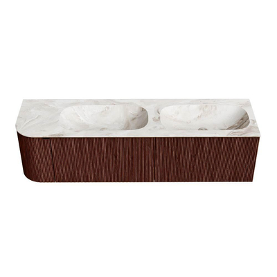Mondiaz KURVE-DLUX Badkamermeubelset - 165x46x40cm - 2 lade - 1 deur - wastafel solid surface - dubbel / rechts - 2 kraangaten - Ruby