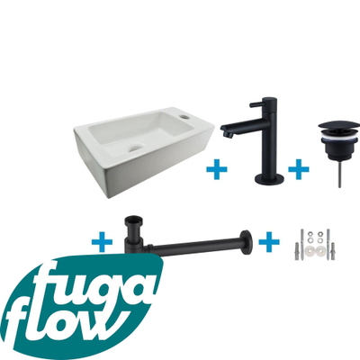 FugaFlow Eccelente Sobrado Pack Lave-mains - 1 trou de robinet - droite - robinet Noir mat - Blanc