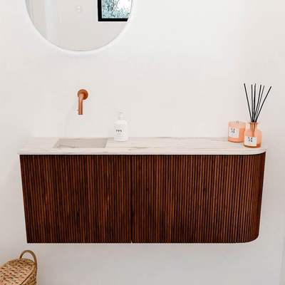 Mondiaz JOYA-DLUX 101.6cm toiletmeubel - ronding rechts kleur Ruby - Wastafel FAYE positie Links Zonder kraangat kleur Nata.