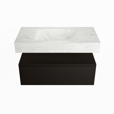 Mondiaz ALAN-DLUX Ensemble de meuble - 90cm - meuble Urban mat - 1 tiroir - Lavabo Cloud Opalo suspendu - vasque Centre - 1 trou de robinet