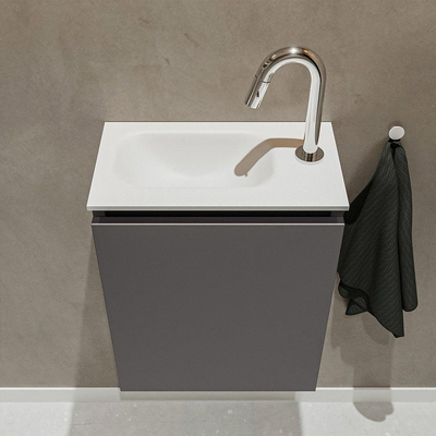 MONDIAZ TURE Kit lave-mains - 40x23x50cm - 1 trou de robinet - 1 porte - gris foncé mat - Lavabo à gauche - Acrylique Blanc