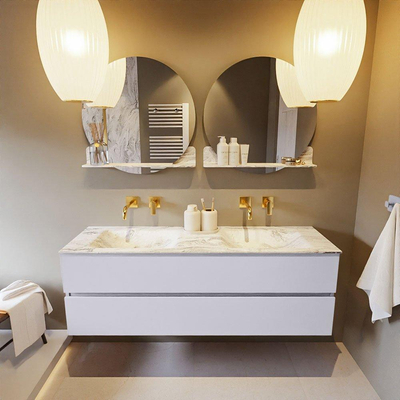 Mondiaz VICA-DLUX ensemble de meuble de salle de bain - 150cm - meuble sous-vasque cale - 2 tiroirs - lavabo encastré cloud double - sans trous de robinet - version haute de 60cm - glace