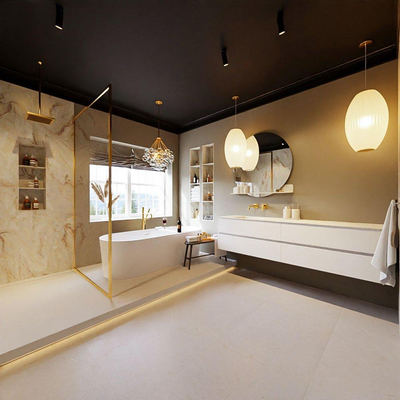 MONDIAZ VICA-DLUX Ensemble meuble de salle de bains - 200cm - meuble bas talc - 4 tiroirs - lavabo encastré cloud gauche - sans trous de robinet - version haute 60cm - frape