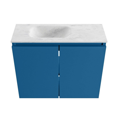 MONDIAZ TURE-DLUX Meuble de toilette 60 cm Jeans. Lavabo EDEN Opalo position gauche. Avec 1 trou de robinet.