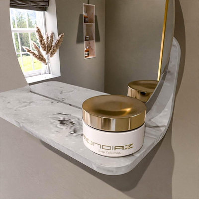 Mondiaz SPOT miroir – Ø 30 cm – avec tablette – Glace (marbre gris)