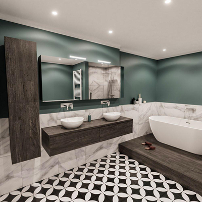 ENSEMBLE DE MEUBLE MONDIAZ LUSH - 180 cm - 2 tiroirs - lavabo BARCO - 2 lavabos - 0 trous de robinet - marron foncé