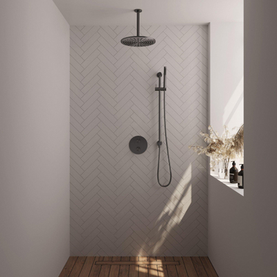 BRAUER Gunmetal Edition inbouw regendoucheset – Ø30 cm hoofddouche – 30 cm plafondbuis – staafhanddouche – 3-weg – glijstang