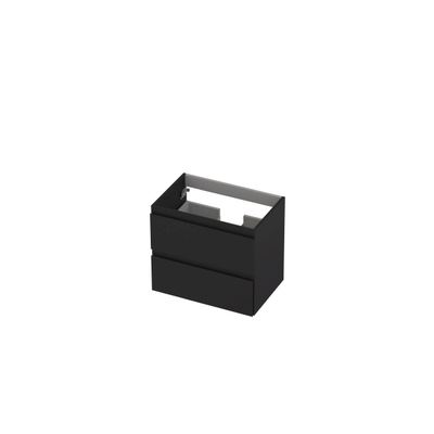 INK Wastafelonderkast - 60x40x52cm - 2 lades - greeploos - MDF lak - Zwart mat - met keramische wastafel - OUTLET UDEN