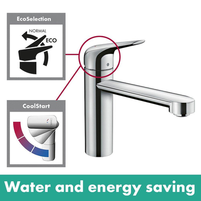Hansgrohe Focus m42 1 greeps keukenmkr - 120 met coolstart en EcoClick - hoogglans chroom