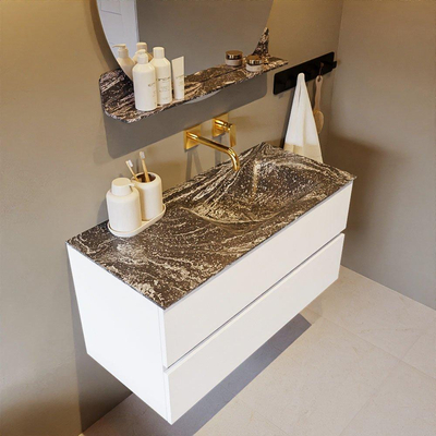 Mondiaz VICA-DLUX ensemble de meuble de salle de bain - 100cm - meuble sous lavabo talc - 2 tiroirs - lavabo encastrée cloud droite - sans trous de robinet - version haute de 60cm - lave