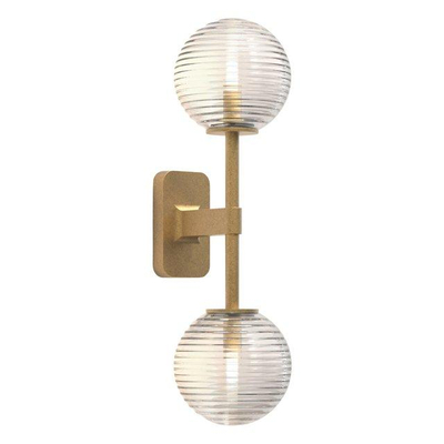 Astro Tacoma Twin Applique/Plafonnier - 230V - IP44 - bulbeux - cannelé - verre transparent - laiton (or)