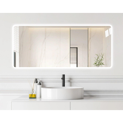 Fugaflow Eccelente Arredo Badkamerspiegel - 160x70cm - met afgeronde hoeken - horizontale / verticale plaatsing - indirecte LED verlichting - spiegelverwarming - Infrarood-sensor aan onderzijde