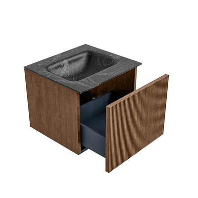 MONDIAZ KURVE-DLUX 50cm Meuble salle de bain - couleur Walnut - 1 tiroir - vasque GRUNNE centre - sans trou de robinet - couleur Lava