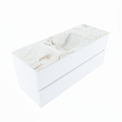 MONDIAZ VICA-DLUX Ensemble meuble de salle de bains - 120cm - meuble bas talc - 2 tiroirs - lavabo encastré cloud central - sans trous de robinet - version haute 60cm - frape