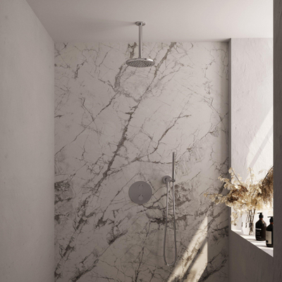 BRAUER Chrome Edition douche thermostatique encastrée - 3 voies - rond - ensemble 77 - douche principale de 20 cm - bras plafond - douchette à main - flexible de douche - coude mural - chrome