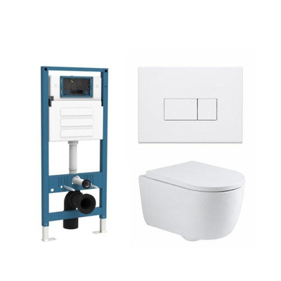 QeramiQ Dely Swirl Ensemble WC - réservoir encastré Qeramiq Flush - abattant 35mm - plaque de commande blanche brillante en plastique - boutons rectangulaires - blanc brillant