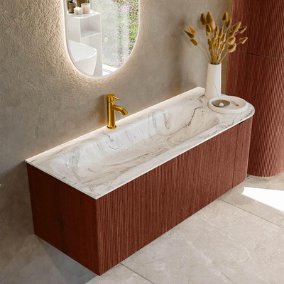 Mondiaz KURVE-DLUX Badkamermeubelset - 125x46x40cm - 1 lade - 1 deur - wastafel solid surface - links - 1 kraangat - Ruby