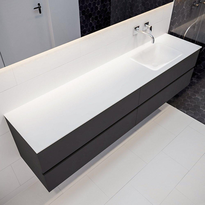 Mondiaz VICA ensemble de meuble de salle de bain - 200cm - meuble sous-vasque gris foncé - 4 tiroirs - lavabo CLOUD droite sans trous de robinet - miroir LED - version XL 60cm de haut