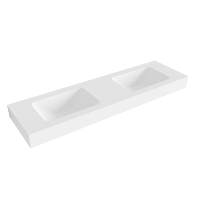 Mondiaz LEAF Vrijhangende wastafel - 160cm - 2 wasbakken - rand 12cm - Solid surface Talc
