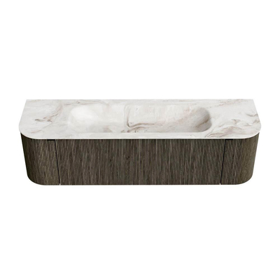 Mondiaz KURVE-DLUX Badkamermeubelset - 160x46x40cm - 1 lade - 2 deuren - wastafel solid surface - midden - zonder kraangat - Shadow