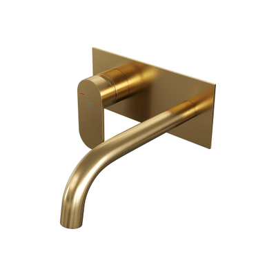 Brauer Gold Edition inbouw wastafelmengkraan met gebogen uitloop rechts en afdekplaat model C2 Goud geborsteld PVD