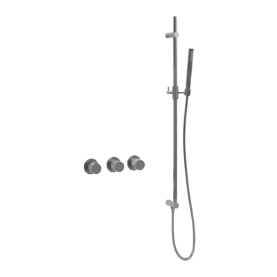 Fortifura Nebbio Badcombinatie-set - thermostaatkraan - glijstang - met geïntegreerde - wandaansluitbocht - metalen doucheslang - staaf handdouche - badvulcombinatie - PVD - geborsteld RVS