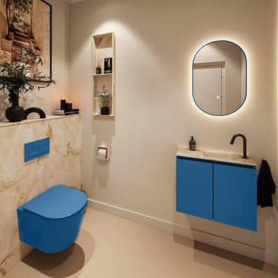 MONDIAZ TURE-DLUX Meuble toilette - 60cm - Jeans - EDEN - vasque Frappe - position droite - 1 trou de robinet