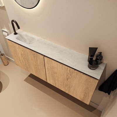 MONDIAZ TURE-DLUX meuble WC 120 cm Washed Oak. Lavabo EDEN Opalo position gauche. Avec 1 trou de robinet.