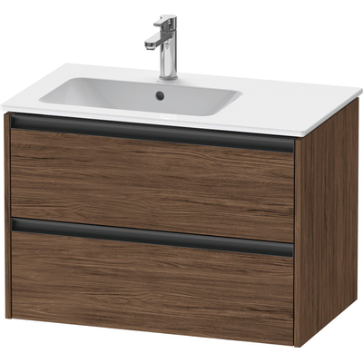 Duravit Ketho.2 Wastafelonderbouwkast - met 2 laden - voor waskom links - 81x48x54.9cm - met grepen antraciet - donker noten mat